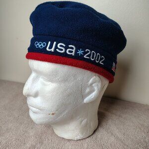 VINTAGE USA OLYMPICS 2002 Team Beret Blue Fleece OSFA One Size Adjustable Hat